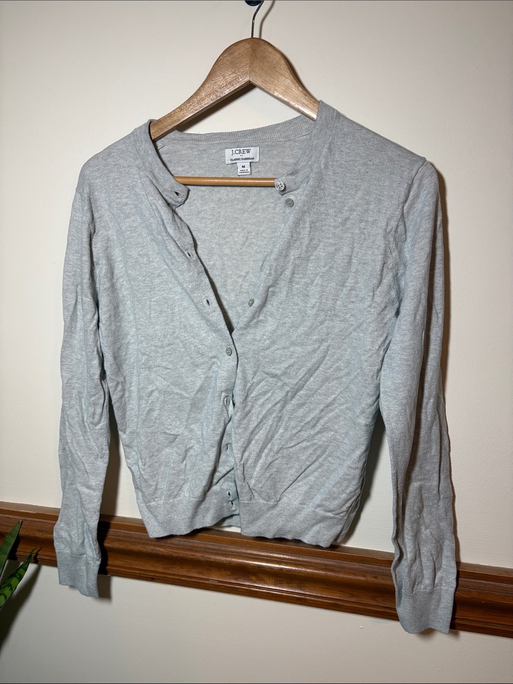J. Crew Pale Gray Button-Front Crewneck Cardigan